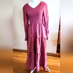 Jessica Long Sleeve Full Length Dress - Pink - Size Small